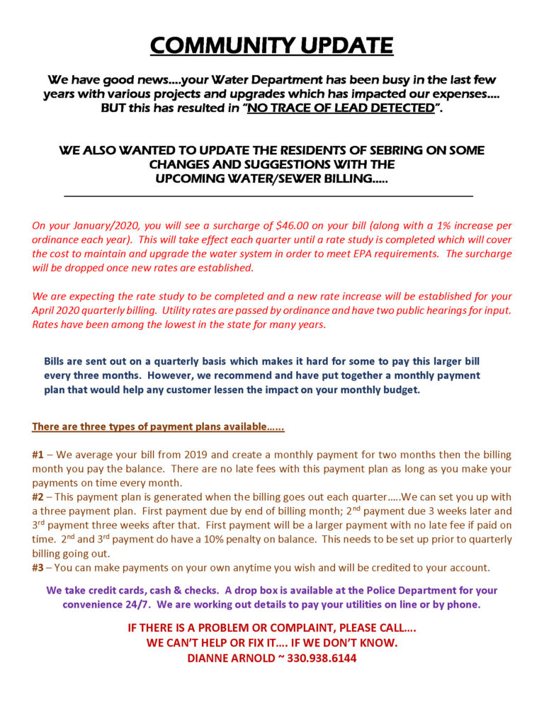 Water Department Village of Sebring, Mahoning County, OH